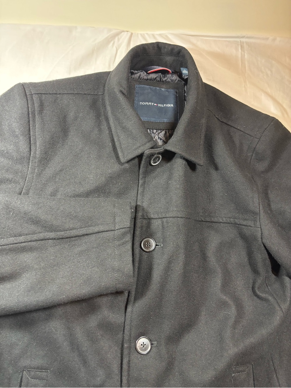 Tommy Hilfiger Black Wool Blend Pea Coat